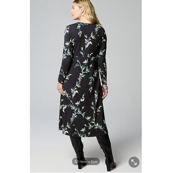 J Jill Womens Pure Jill Printed-Knit Midi Dress 2X Long Sleeve Floral Buttons - Picture 3 of 14